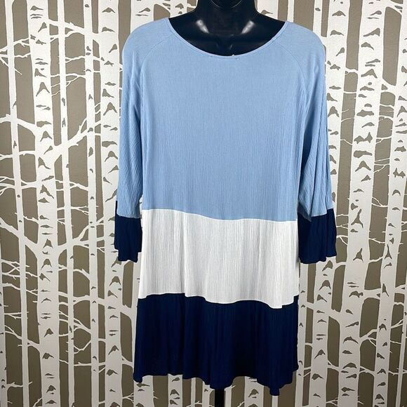 Indigo Soul Gauze Color Blocked 3/4 Sleeve Tunic 2XL - Picture 3 of 8